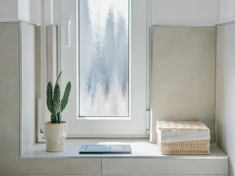 Bright half bath in the Stay Eden MOONSTONE GREEN apartment in Ramstein, featuring modern fixtures and a clean, minimalist design.
