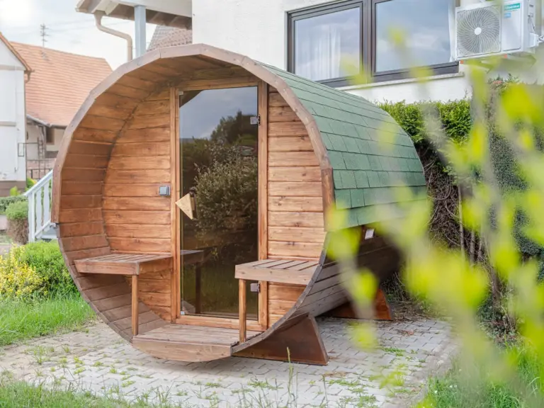 Finnish sauna in the Stay Eden SAPPHIRE BLUE apartment in Ramstein, designed for warm, calming wellness sessions.